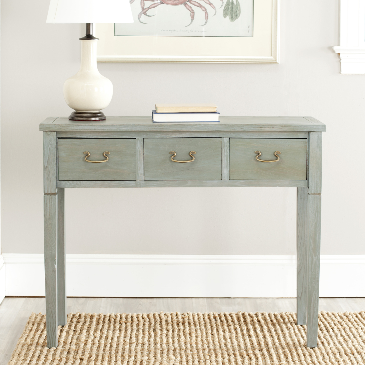 SAFAVIEH Cindy Console Table With Storage Drawers Ash Grey