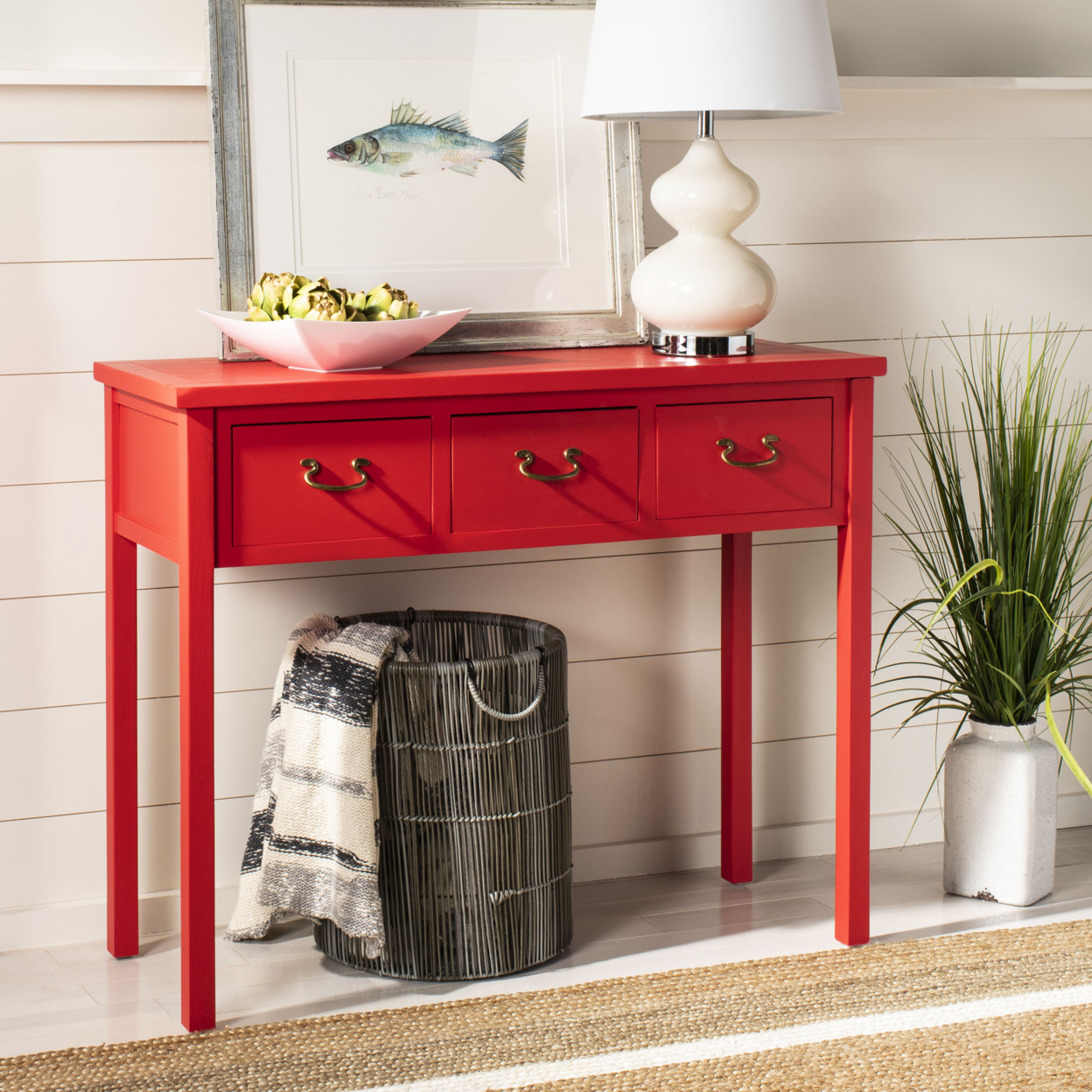 SAFAVIEH Cindy Console Table With Storage Drawers Red