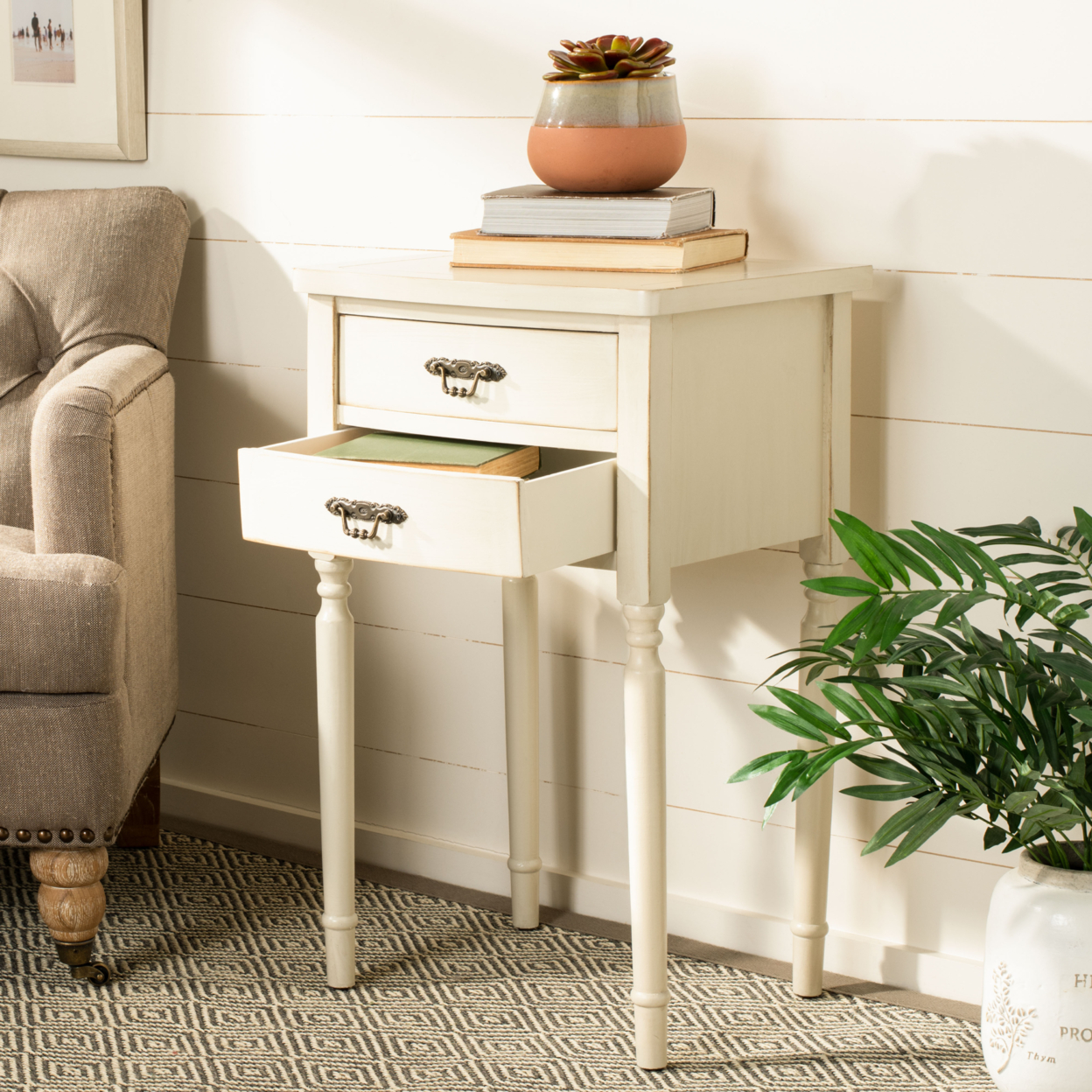 SAFAVIEH Marilyn End Table With Storage Drawers White Birch