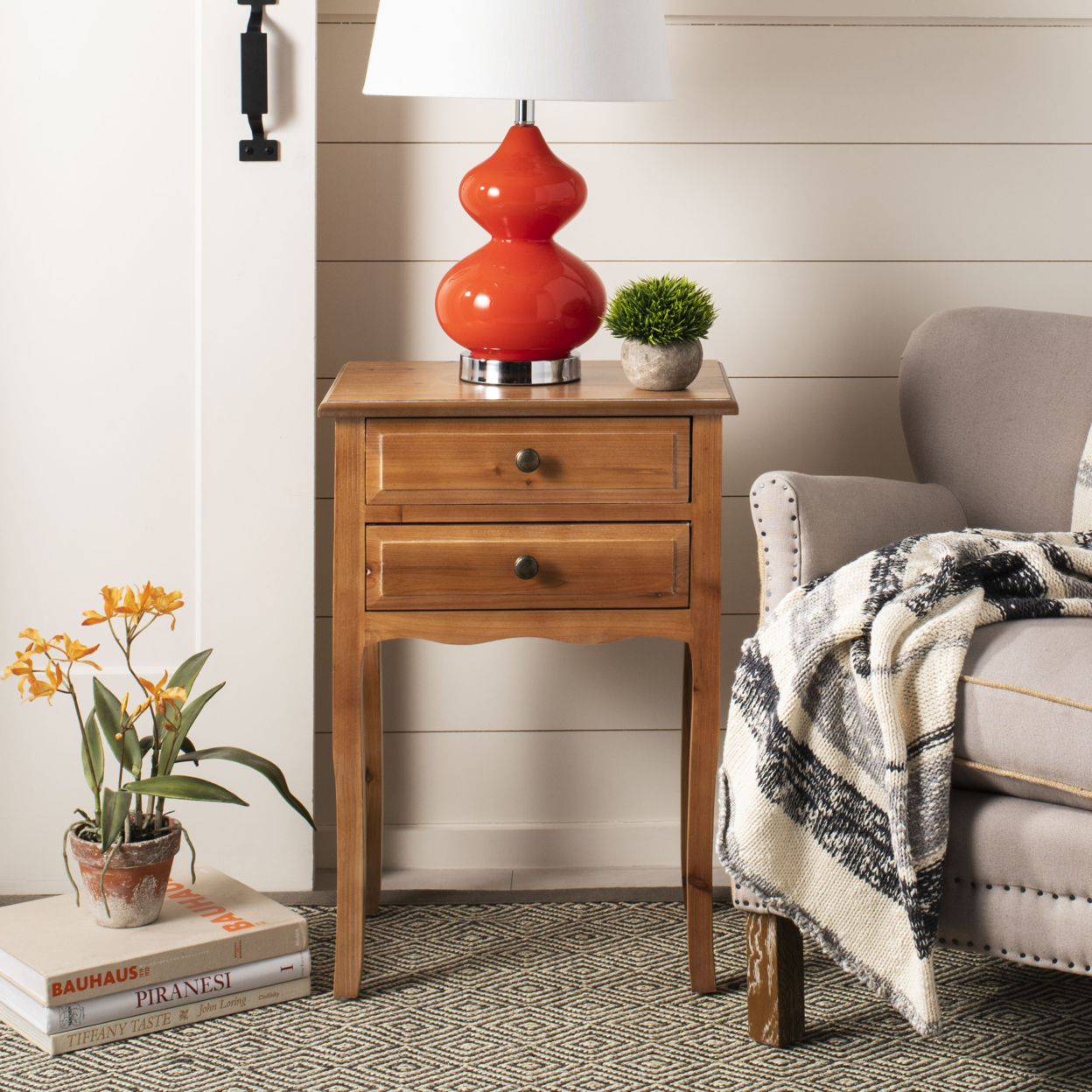 SAFAVIEH Lori End Table With Storage Drawers Red Maple
