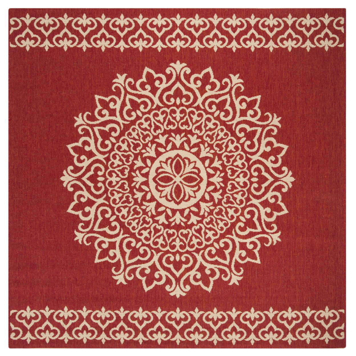 SAFAVIEH Outdoor LND183Q Linden Collection Red / Creme Rug - 6' 7 Square