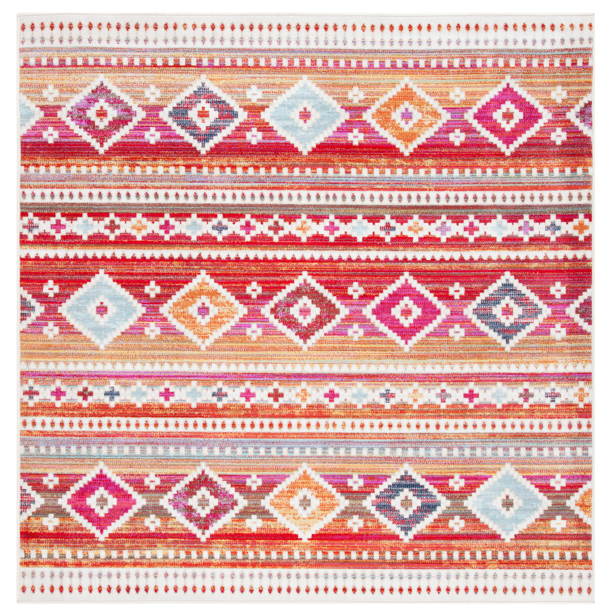 SAFAVIEH Outdoor MTG272Q Montage Collection Red / Fuchsia Rug - 6' 7 Square