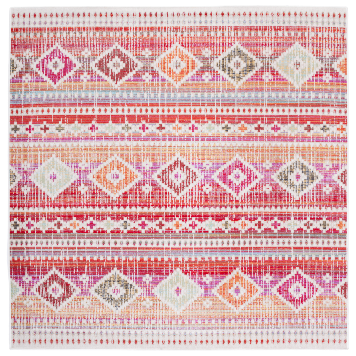 SAFAVIEH Outdoor MTG271Q Montage Collection Red / Fuchsia Rug - 6' 7 Square