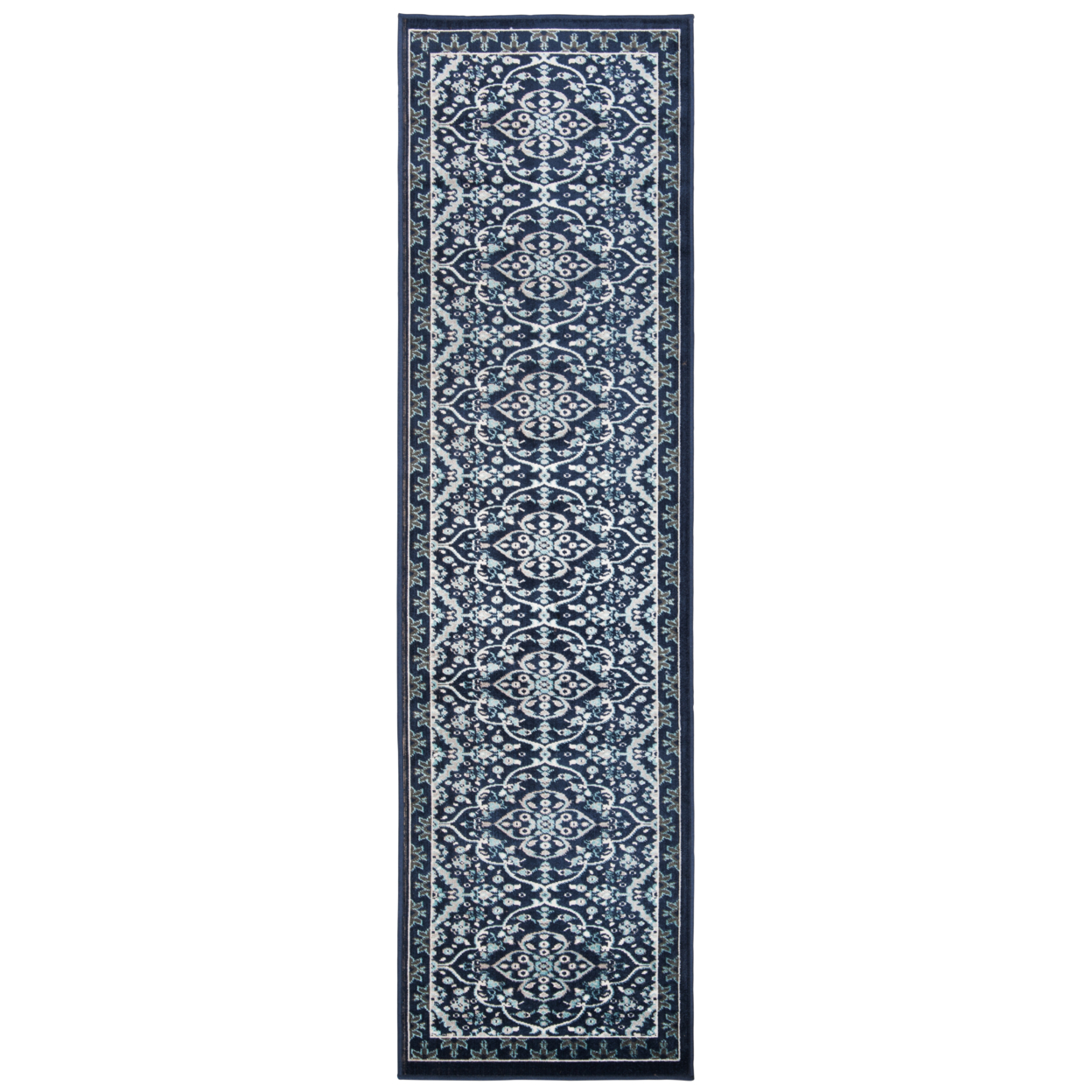 SAFAVIEH Outdoor MTG283N Montage Collection Navy / Ivory Rug - 2' 3 X 8'