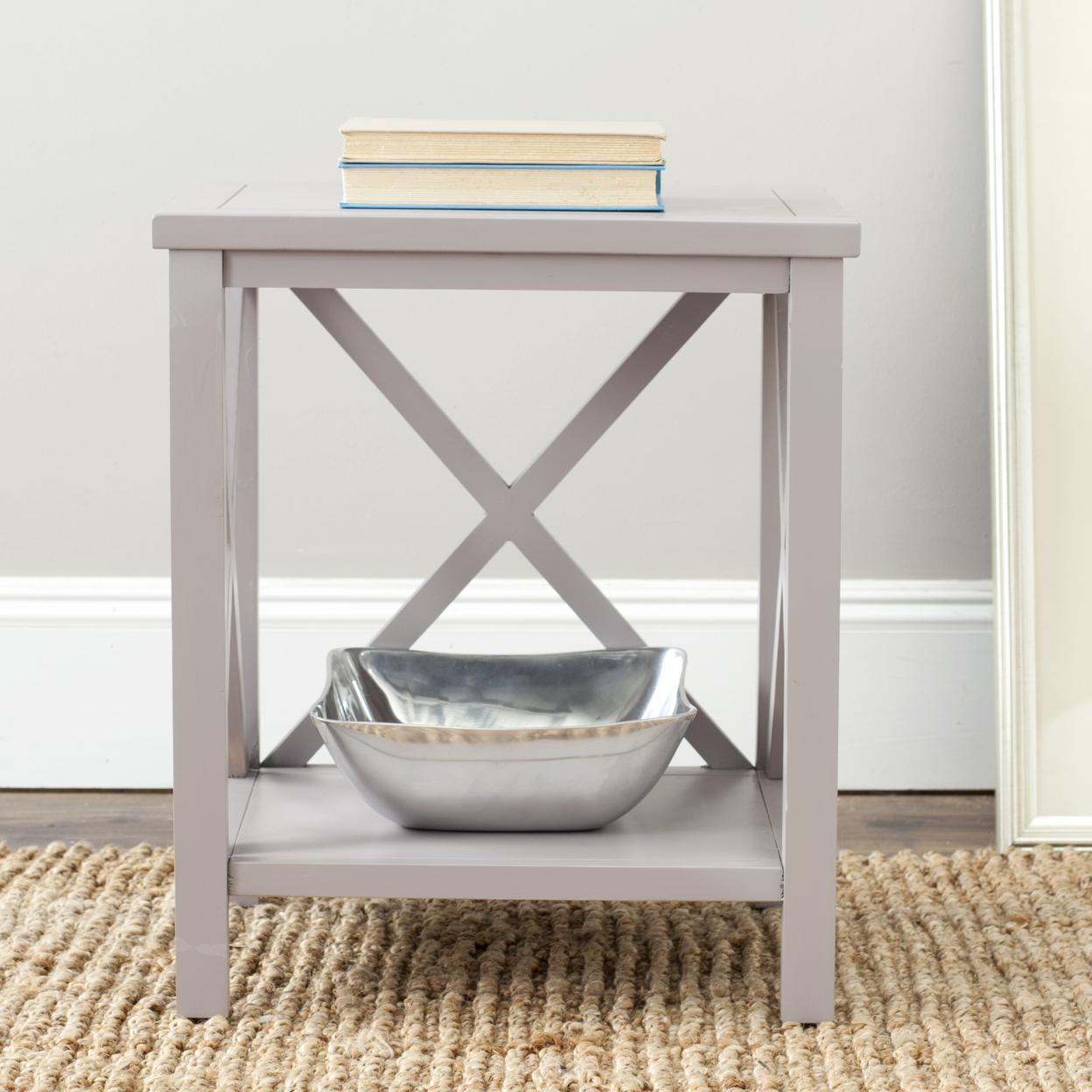 SAFAVIEH Candence Cross Back End Table Grey