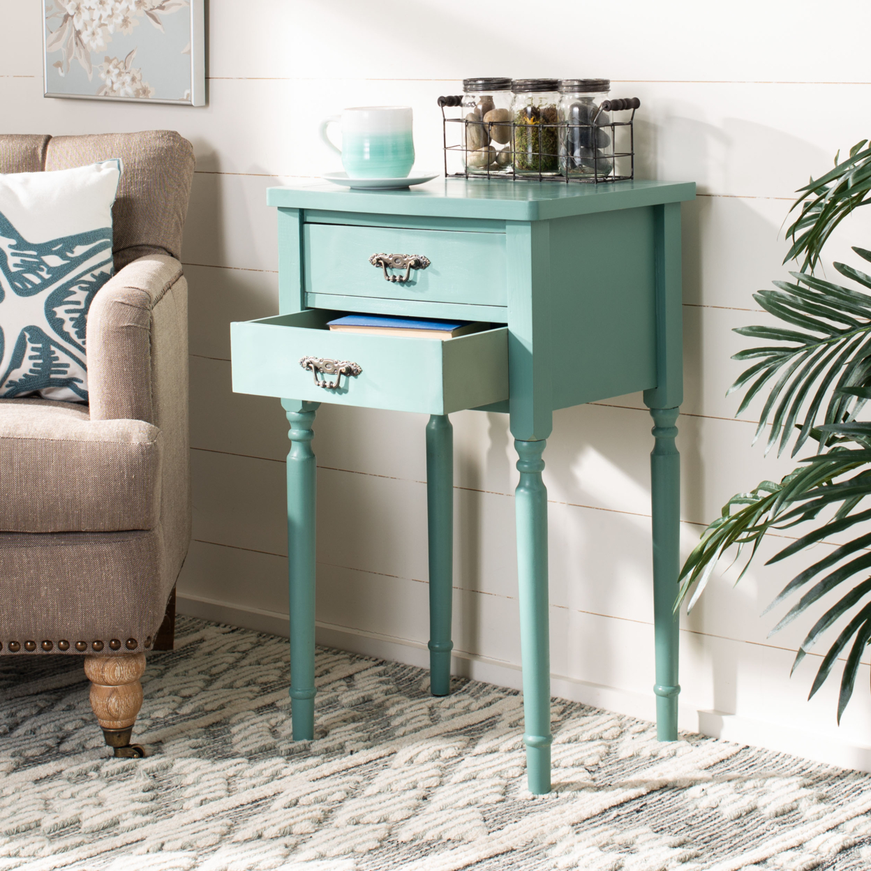 SAFAVIEH Marilyn End Table With Storage Drawers Dusty Green