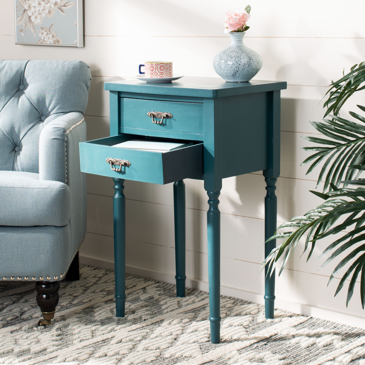 SAFAVIEH Marilyn End Table With Storage Drawers Teal