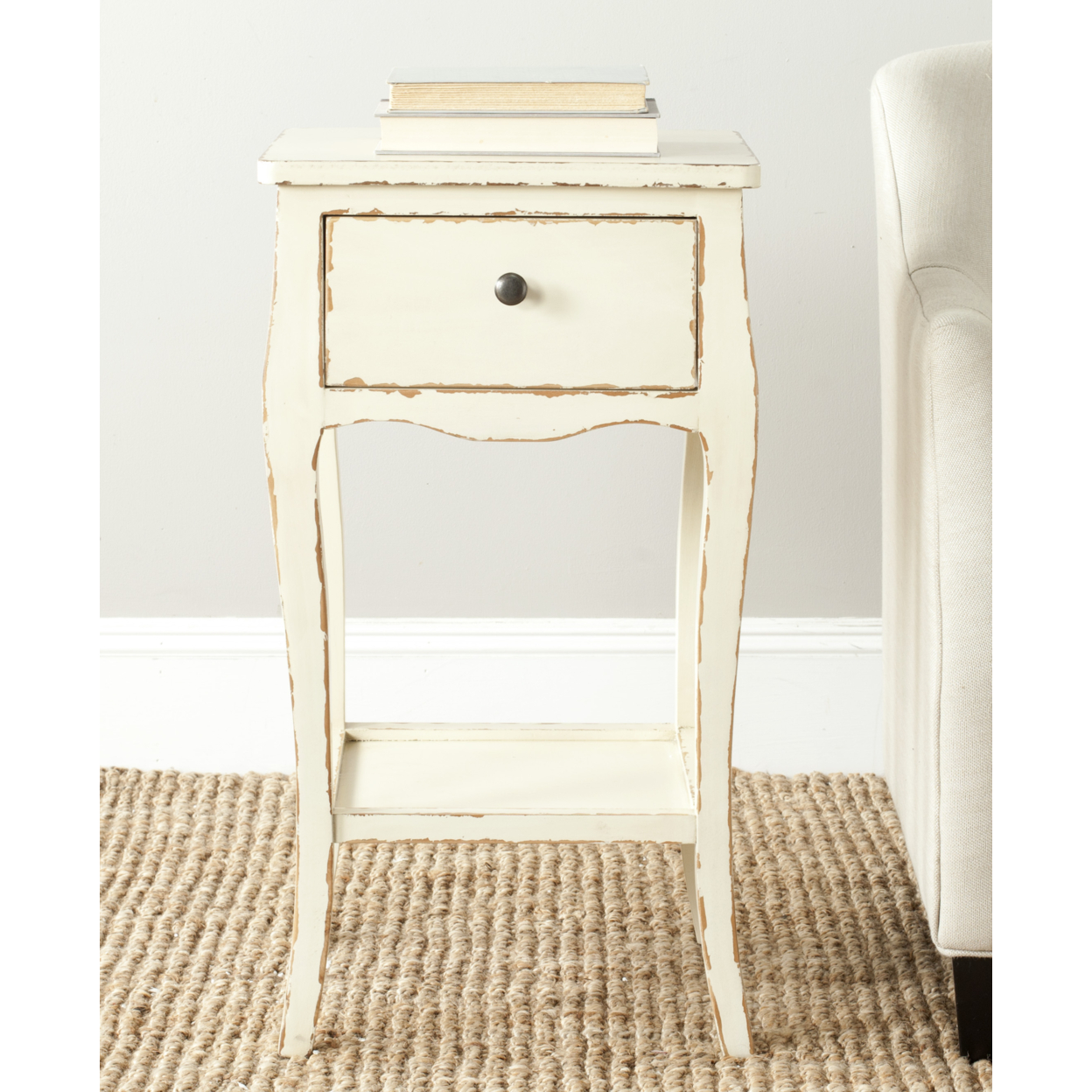 SAFAVIEH Thelma End Table With Storage Drawer Vintage Cream