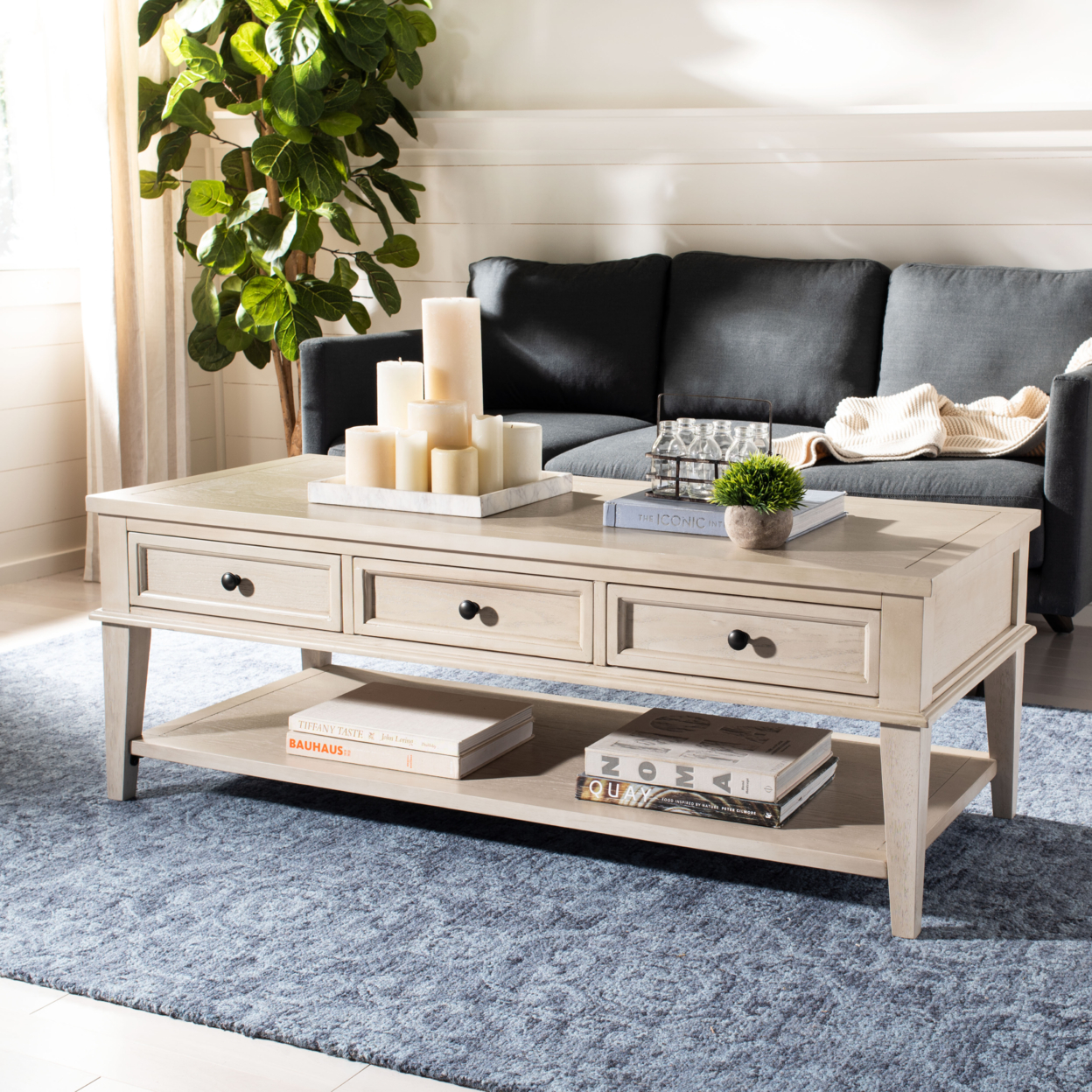 SAFAVIEH Manelin Coffee Table With Storage Drawers White Washed