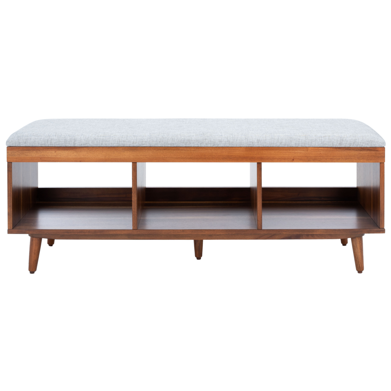 SAFAVIEH Cricket Open Shelf Bench With Cushion Grey / Natural Acacia
