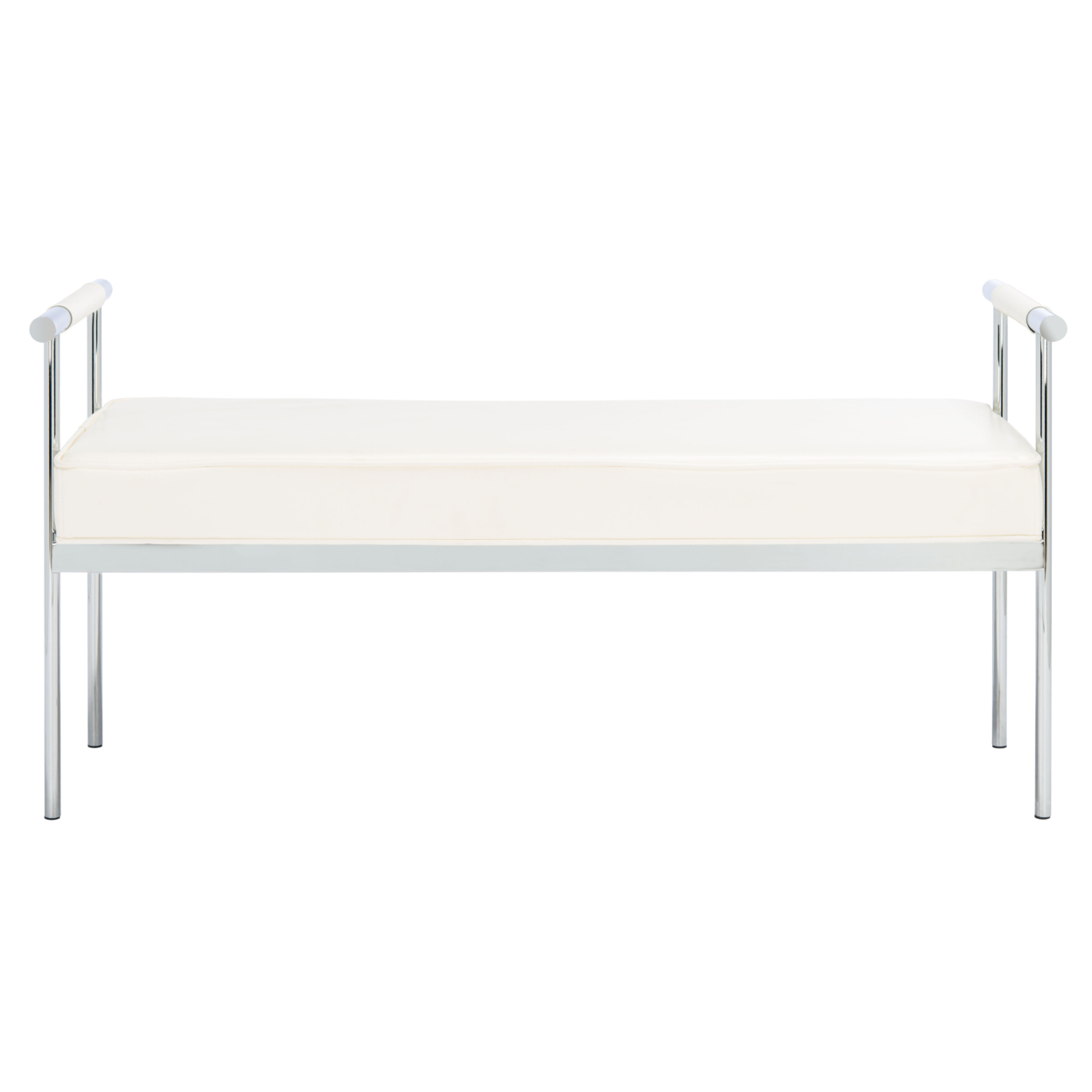 SAFAVIEH Pim Long Rectangle Bench With Arms White/ Chrome