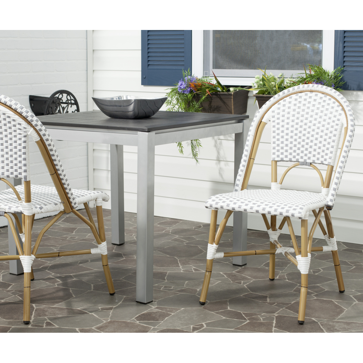 SAFAVIEH Outdoor Collection Salcha Bistro Side Chair Grey/White/Light Brown