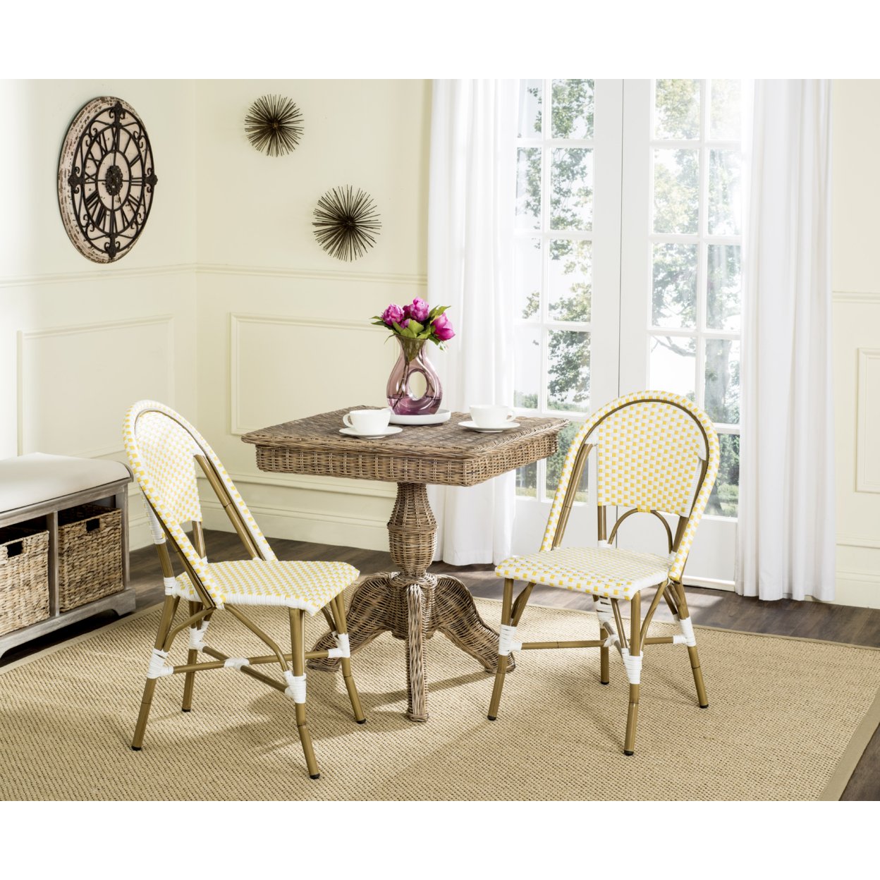 SAFAVIEH Outdoor Collection Salcha Bistro Side Chair Yellow/White/Light Brown