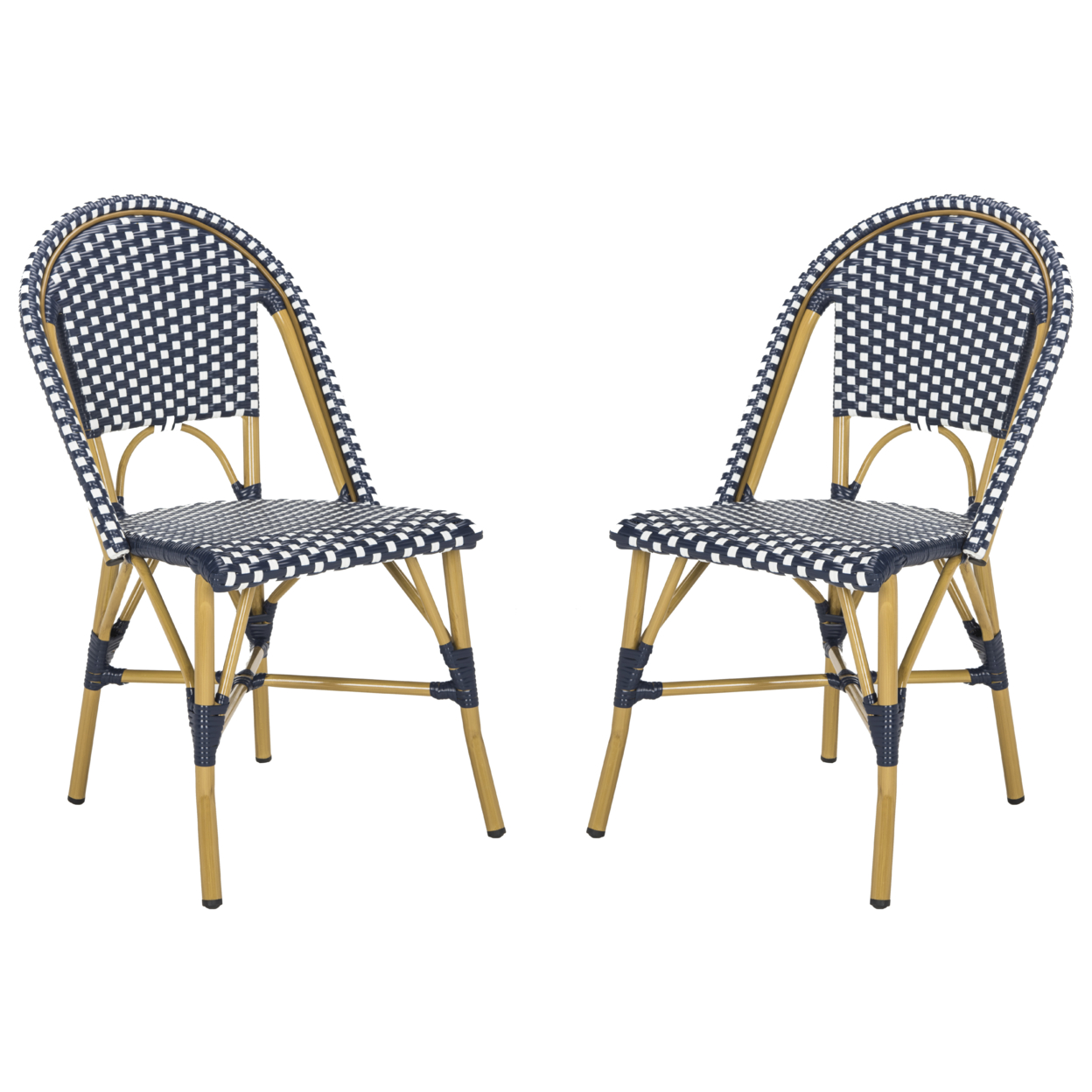 SAFAVIEH Outdoor Collection Salcha Bistro Side Chair Navy/White/Light Brown