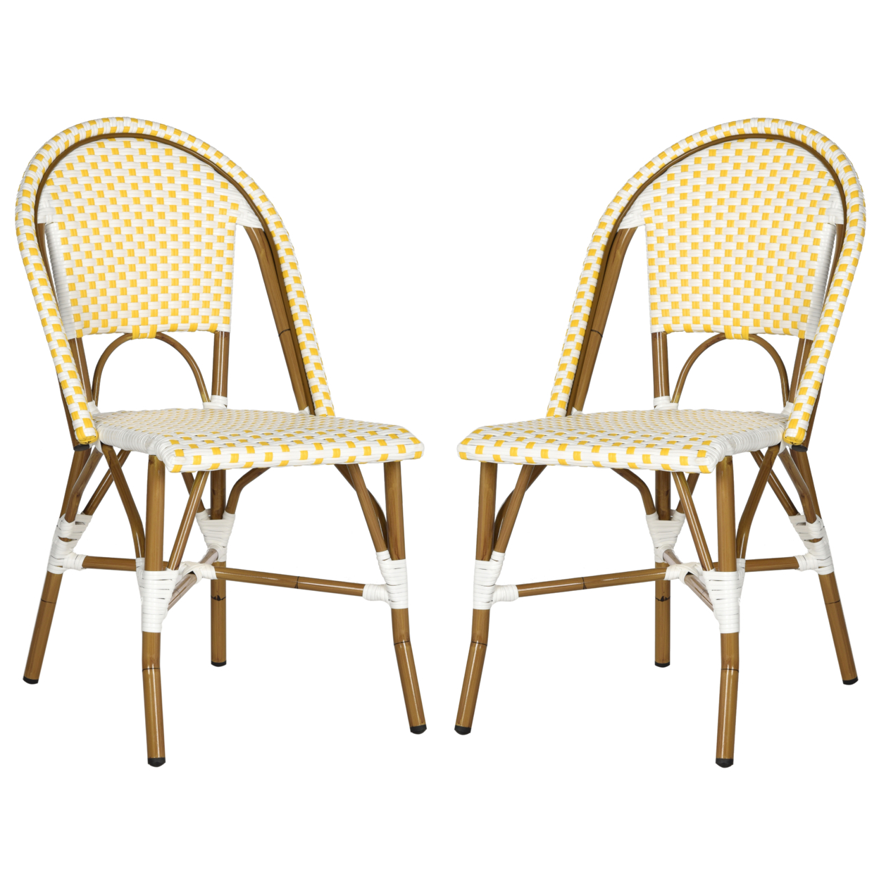 SAFAVIEH Outdoor Collection Salcha Bistro Side Chair Yellow/White/Light Brown