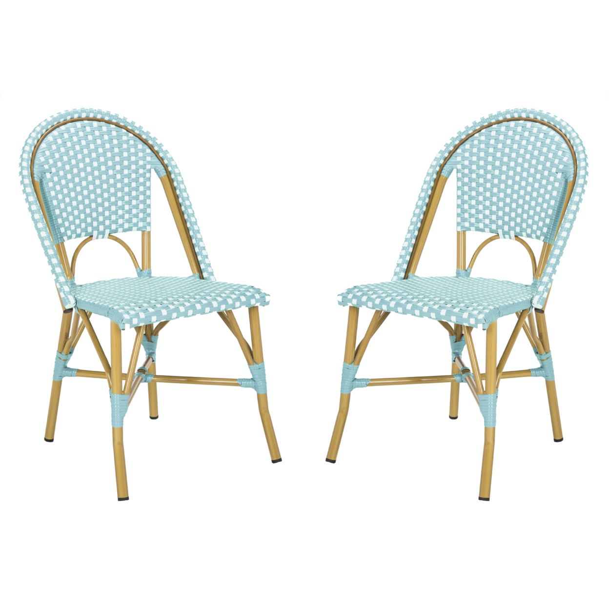 SAFAVIEH Outdoor Collection Salcha Bistro Side Chair Teal/White/Light Brown