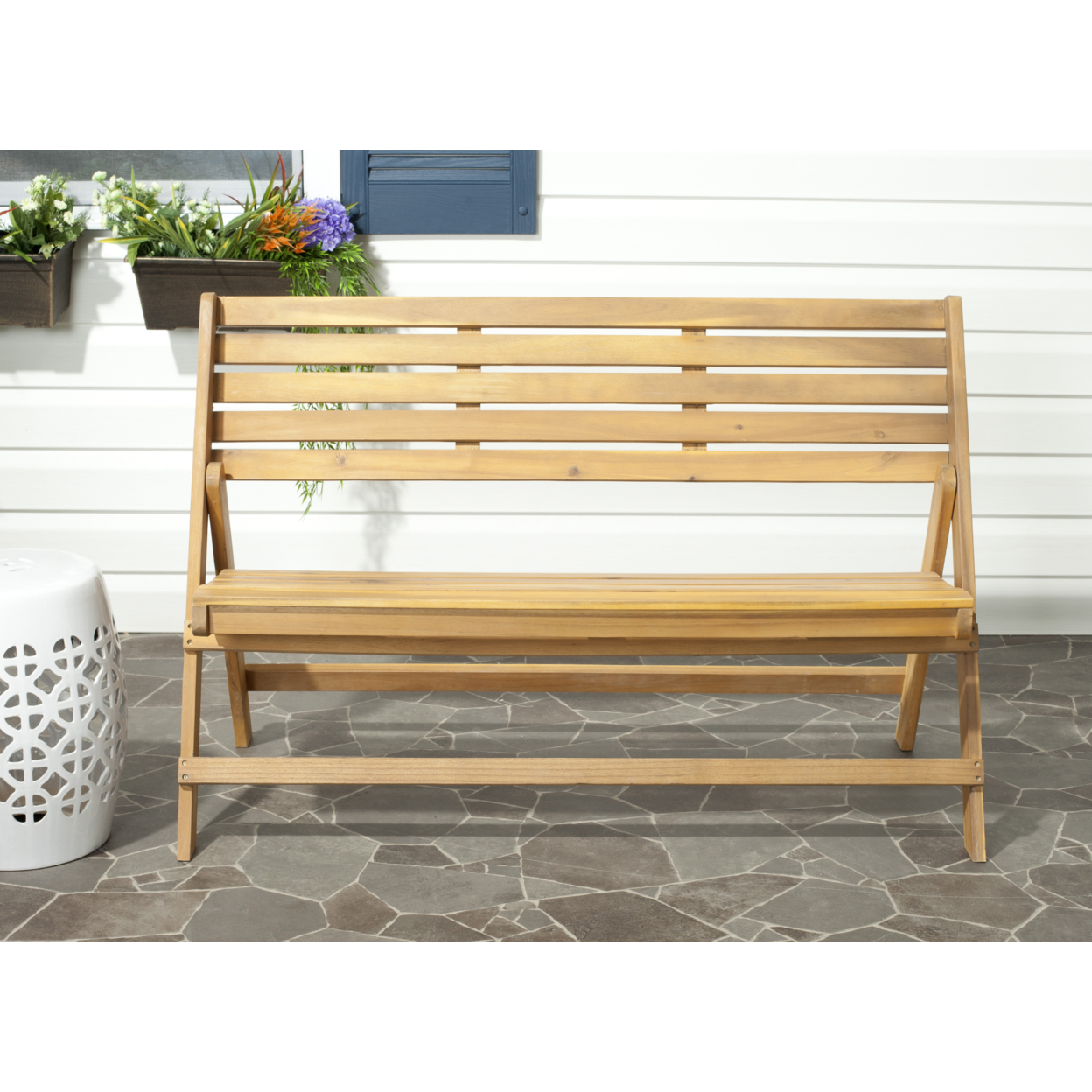 SAFAVIEH Outdoor Collection Luca Folding Bench Natural Brown