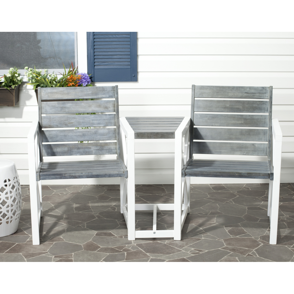 SAFAVIEH Outdoor Collection Jovanna 2-Seat Bench White/Ash Grey
