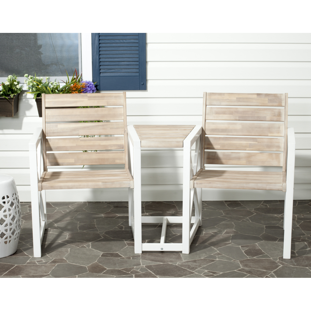 SAFAVIEH Outdoor Collection Jovanna 2-Seat Bench White/Oak