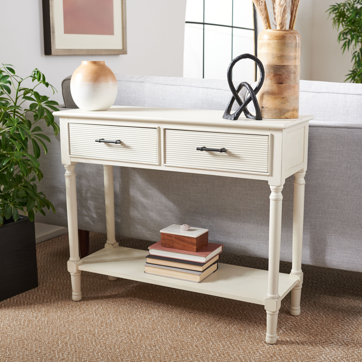 SAFAVIEH Ryder 2-Drawer Console Table Distressed / White