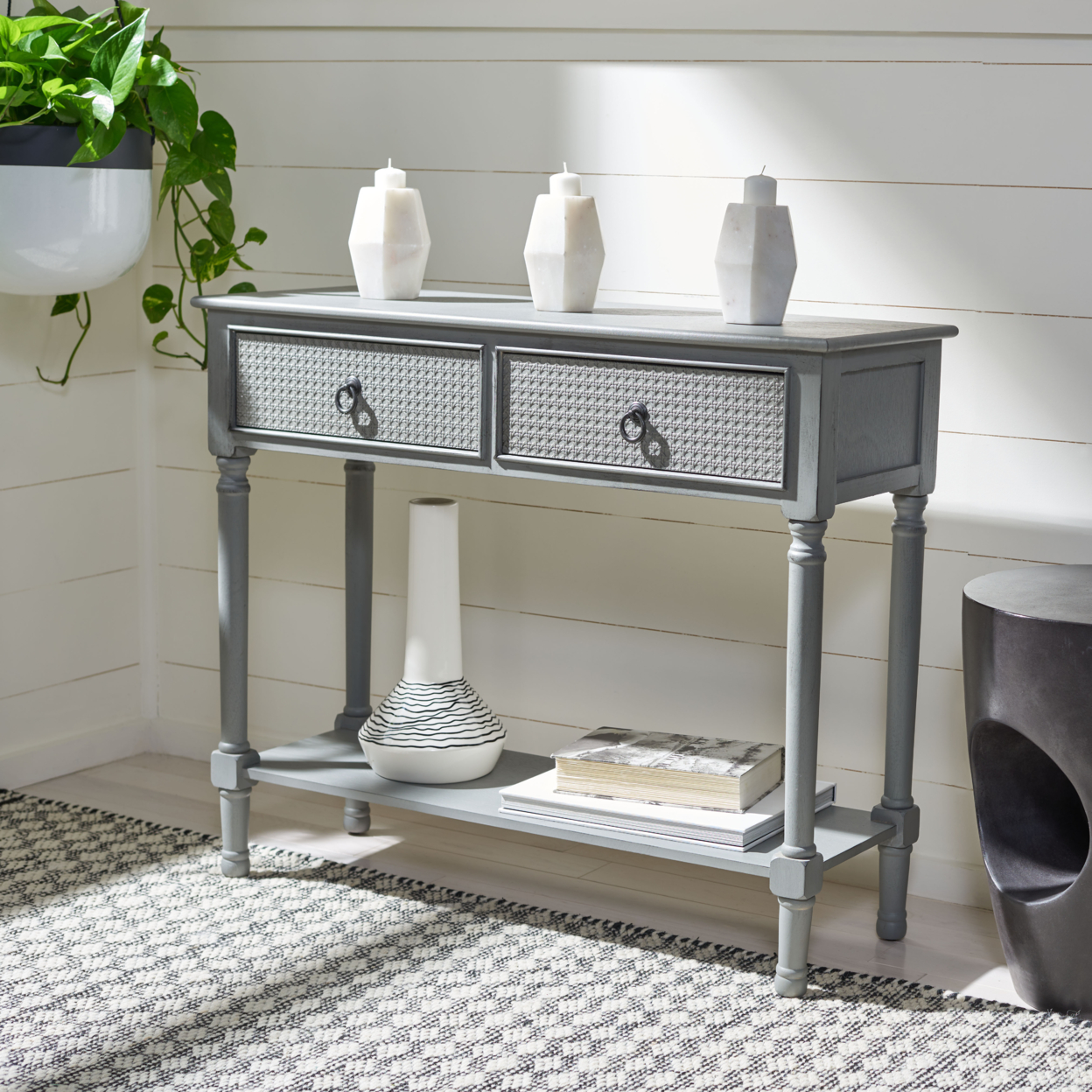 SAFAVIEH Haines 2-Drawer Console Table Distressed / Grey