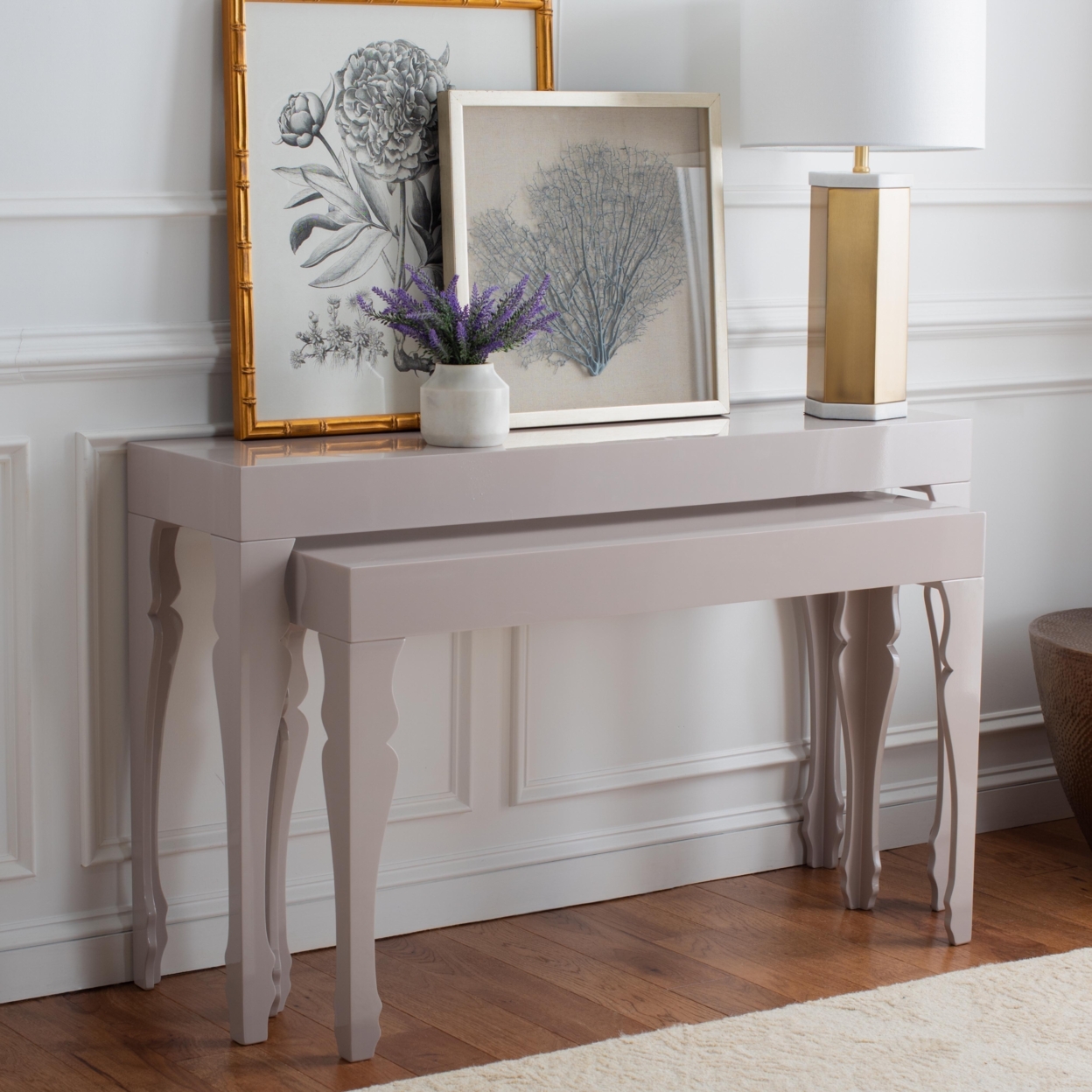 SAFAVIEH Beth French Leg Lacquer Stacking Console Table Taupe