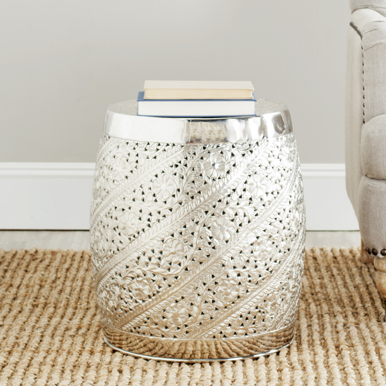 SAFAVIEH Liam Etched Stool Nickle