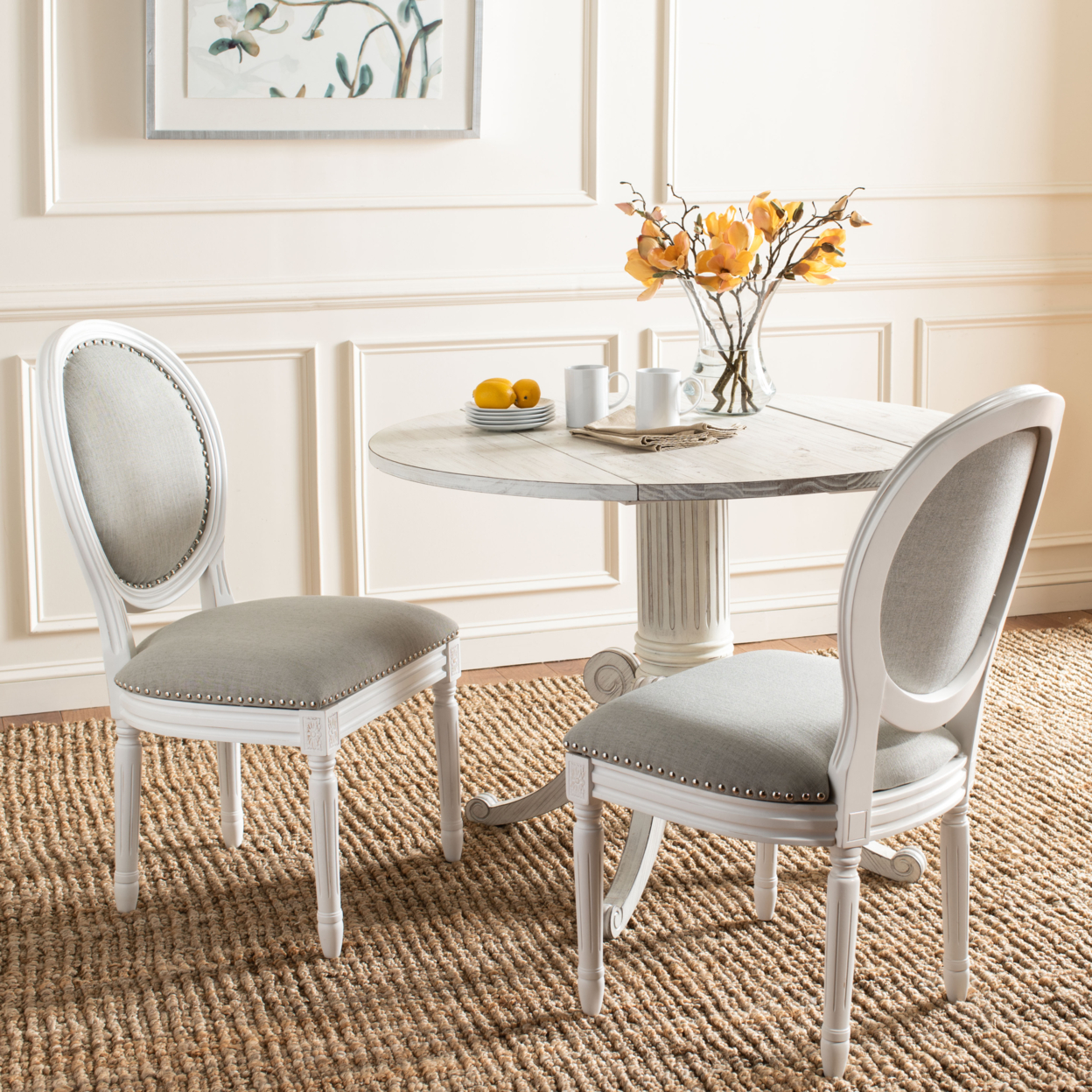 SAFAVIEH Holloway 19''H French Linen Oval Side Chair Light Grey / Cream