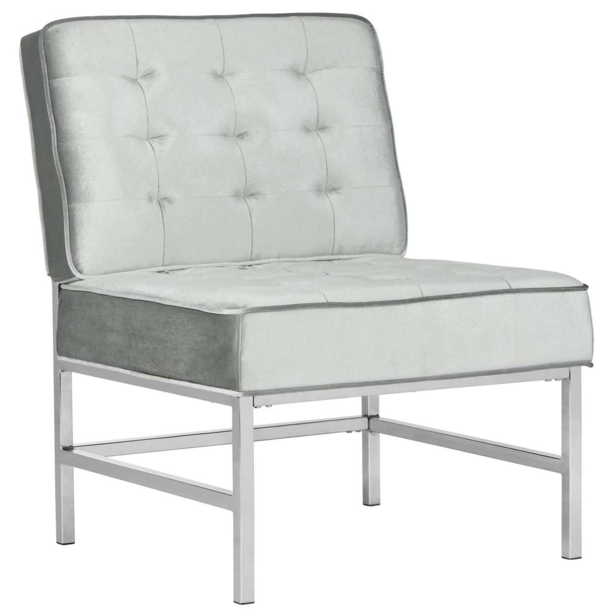 SAFAVIEH Ansel Modern Tufted Linen Chrome Accent Chair Light Grey