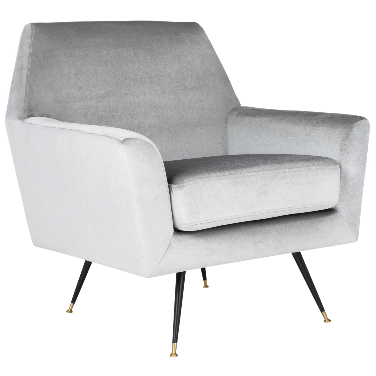 SAFAVIEH Nynette Velvet Retro Mid-Century Accent Chair Light Grey