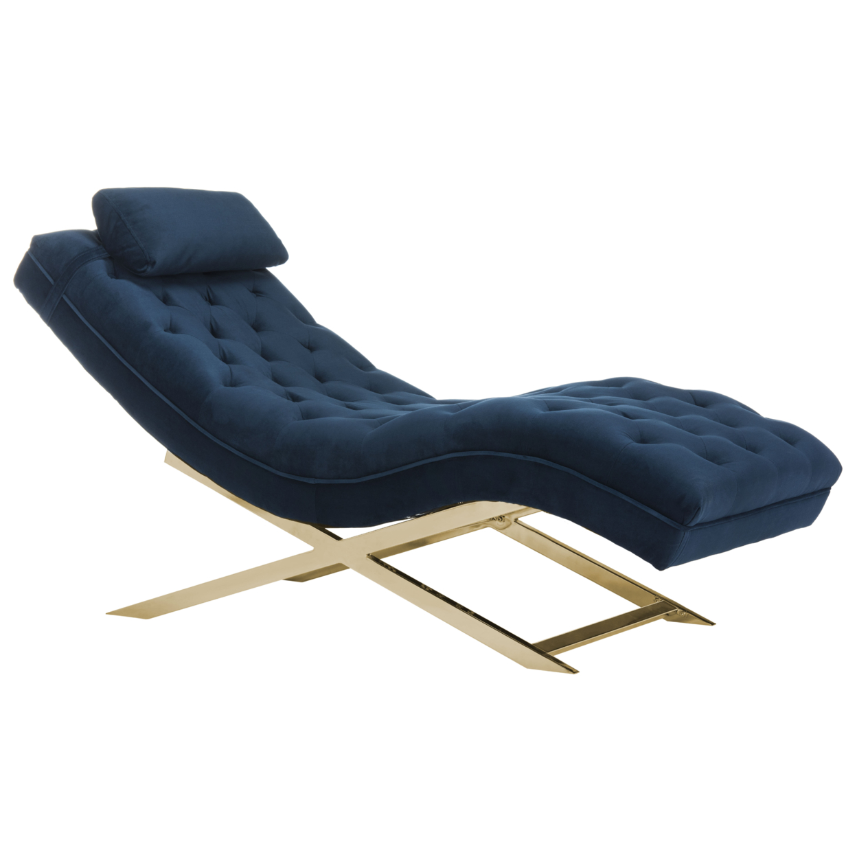 SAFAVIEH Monroe Chaise With Headrest Pillow Navy / Gold