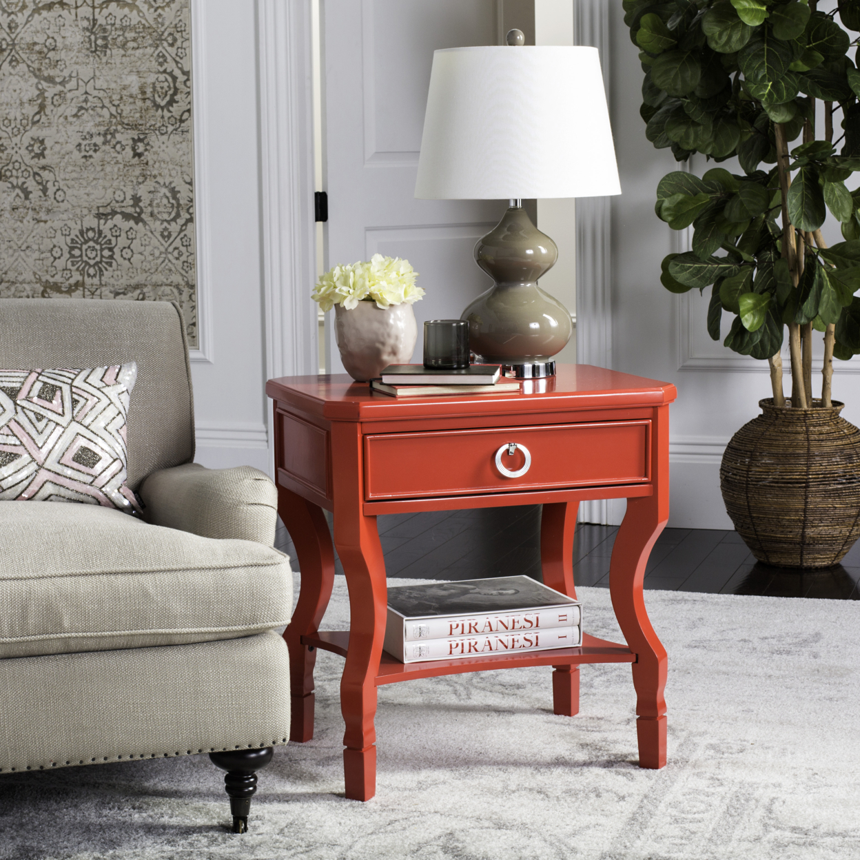 SAFAVIEH Alaia One Drawer Night Stand Red