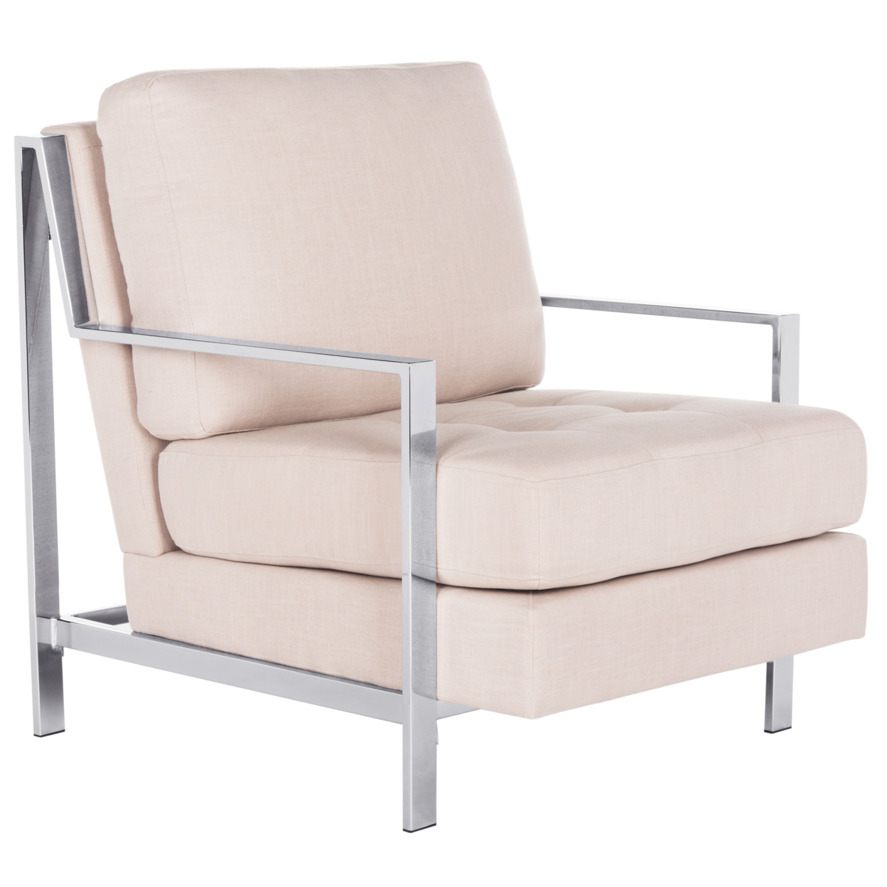 SAFAVIEH Walden Modern Tufted Linen Chrome Accent Chair Beige