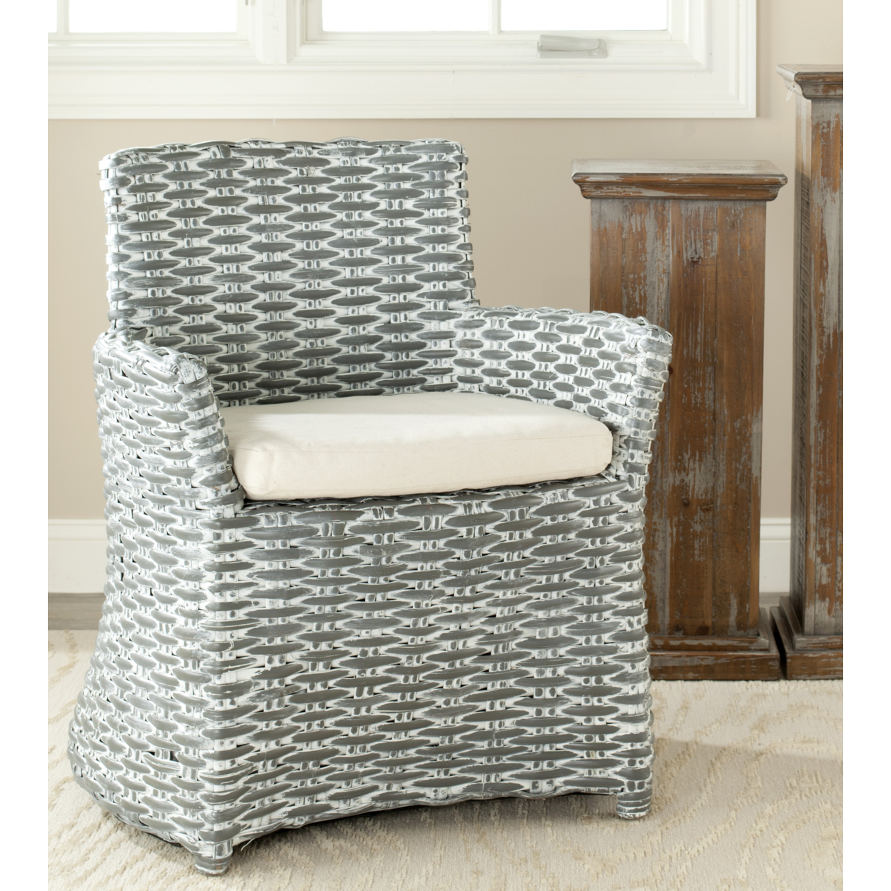 SAFAVIEH Cabana Rattan Arm Chair Grey