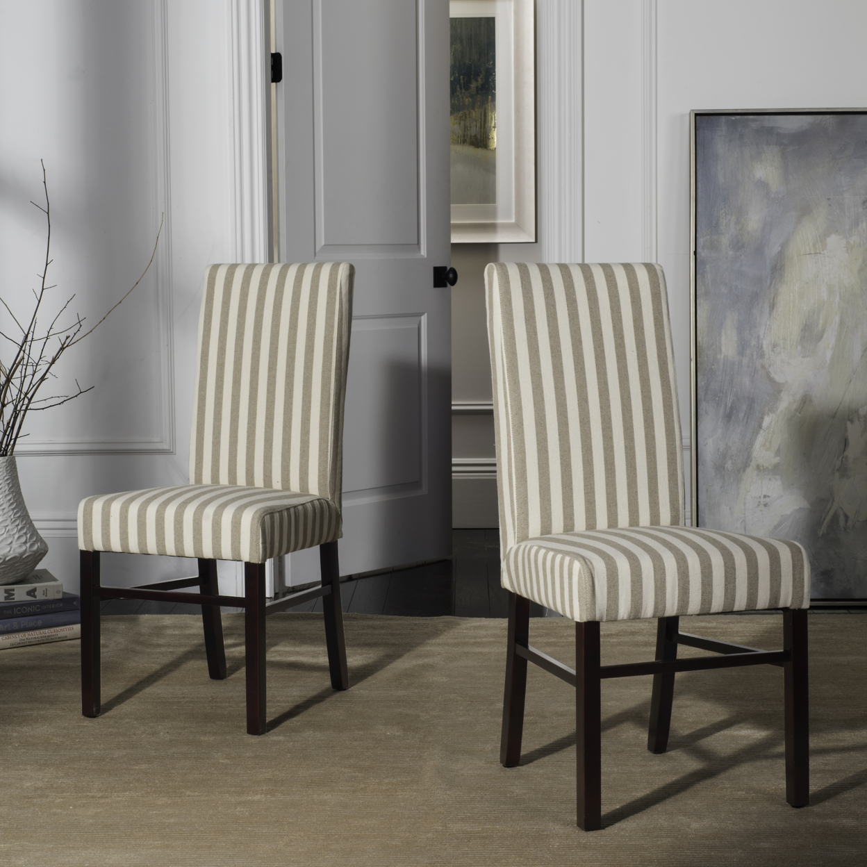SAFAVIEH Classic 20''H Striped Side Chair Set Of 2 Tan / Cream