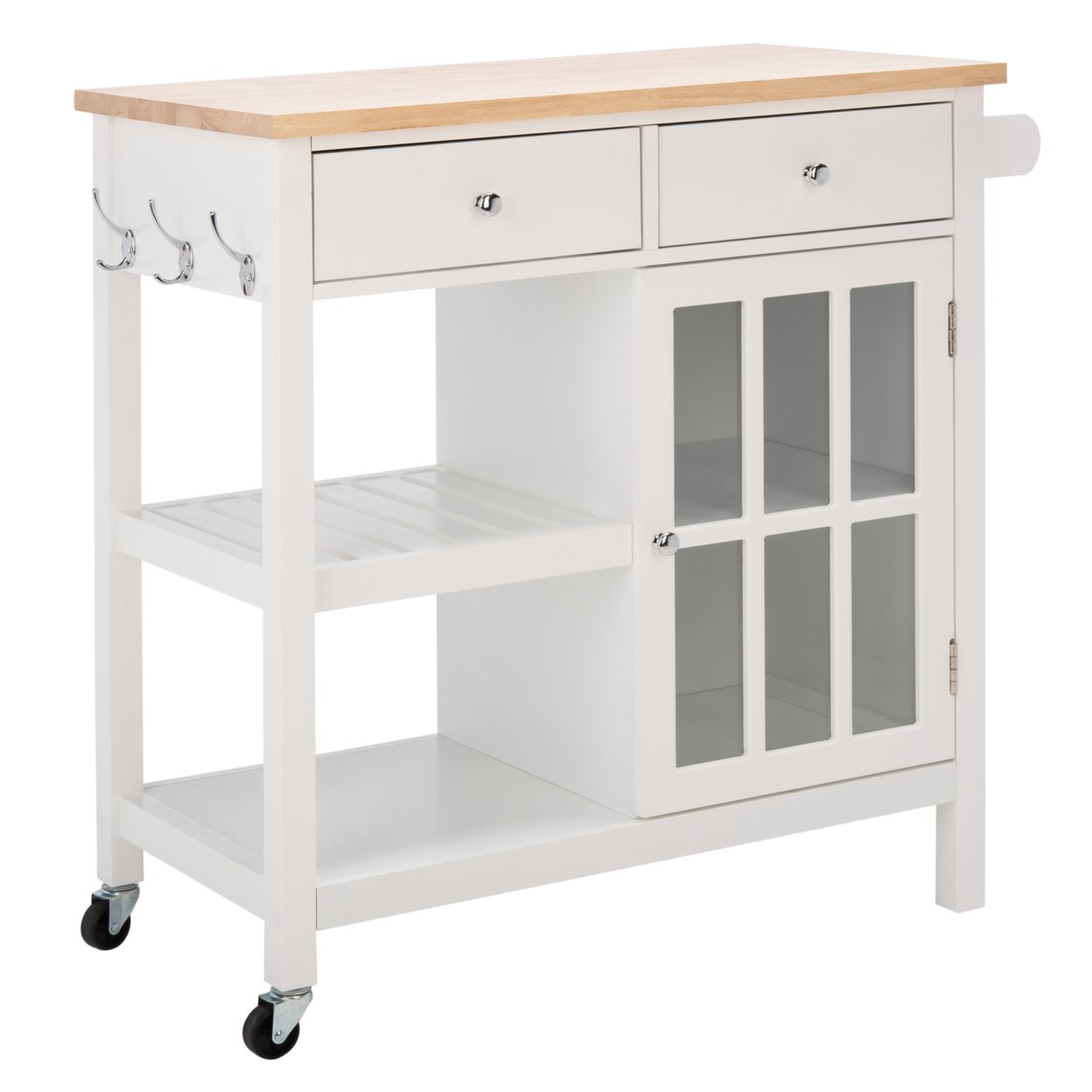SAFAVIEH Locklyn 1 Door 2-Drawer 2-Shelf Kitchen Cart White / Natural