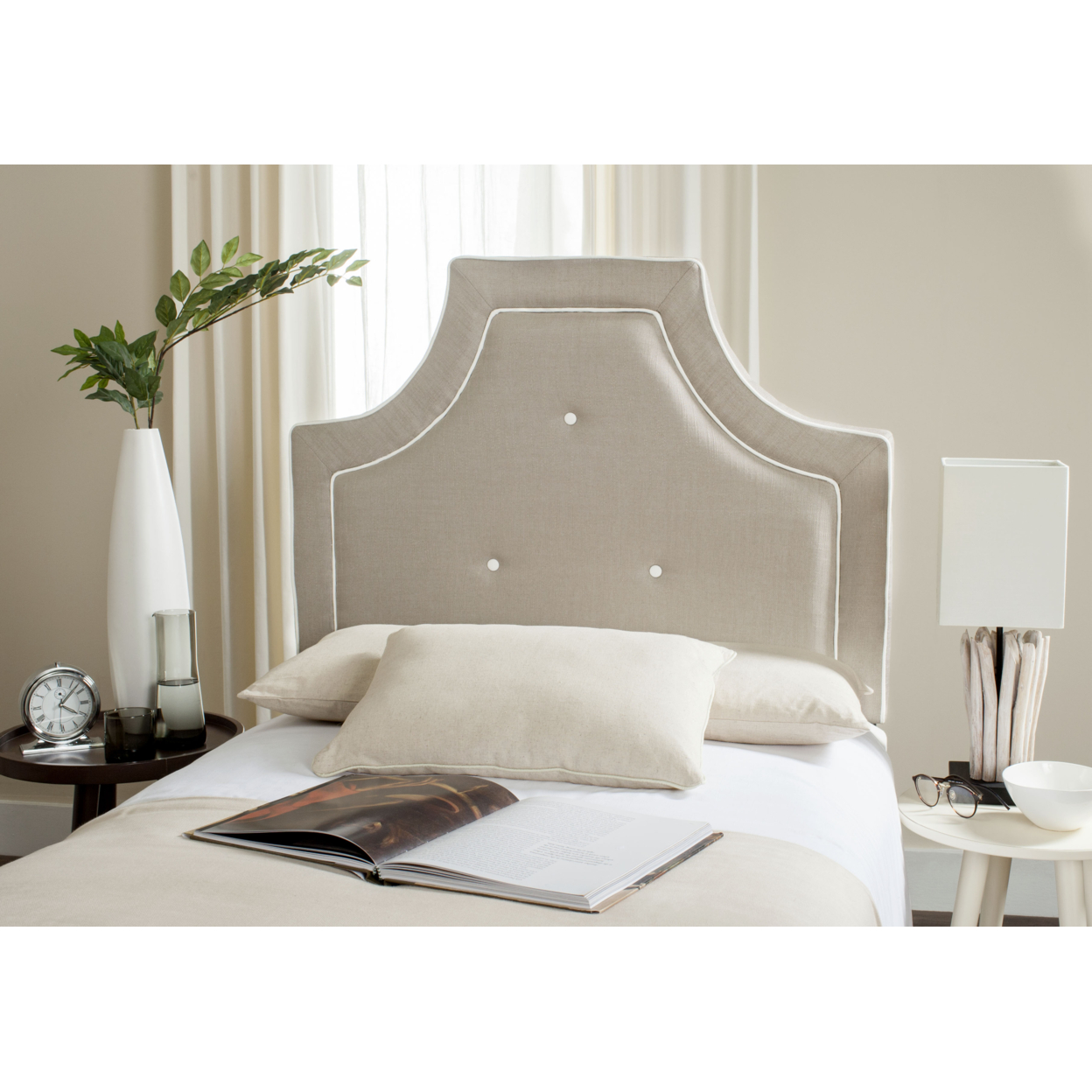 SAFAVIEH Tallulah Arched Headboard Light Oyster Grey / White King