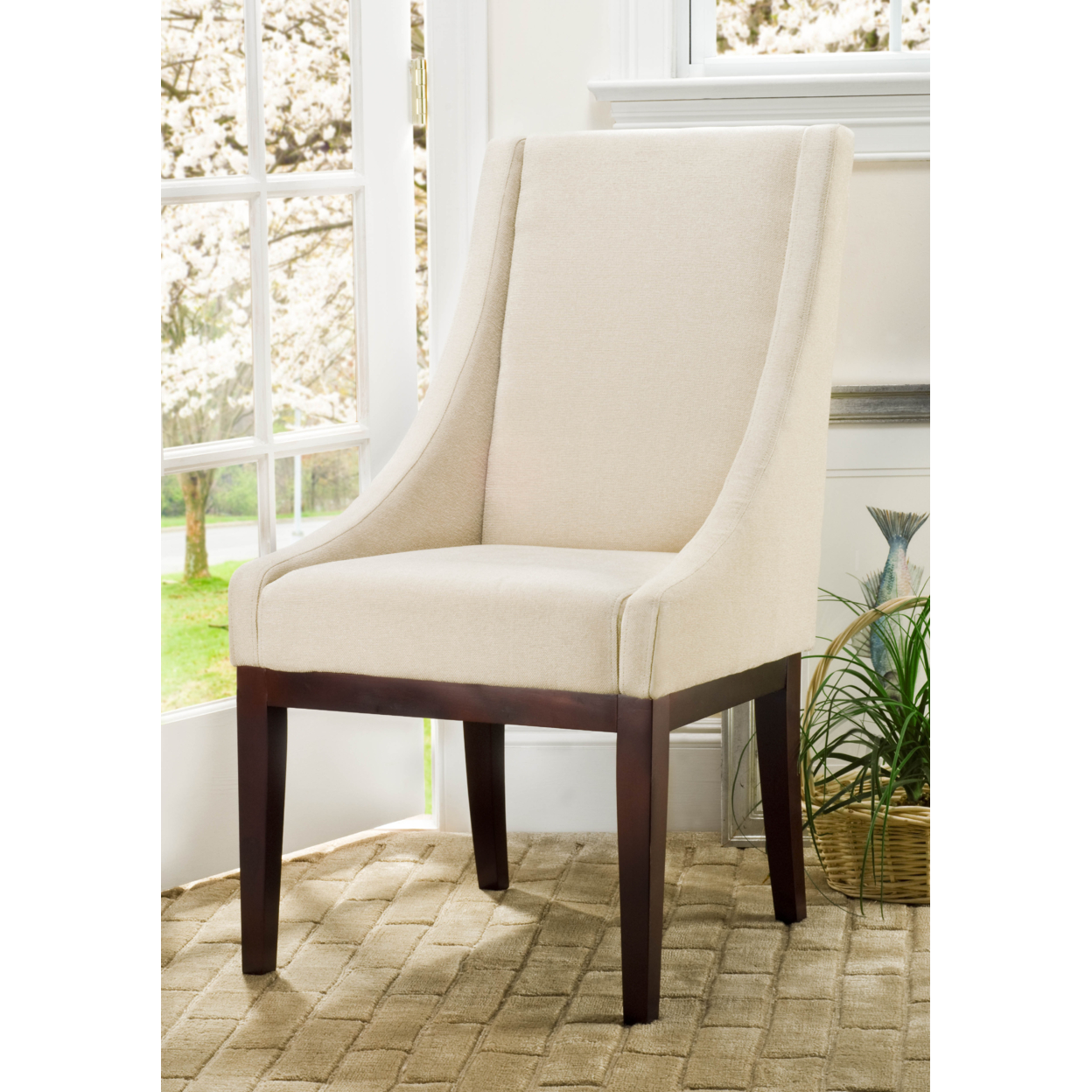 SAFAVIEH Fabric Sloping Arm Chair Cream / Fabric