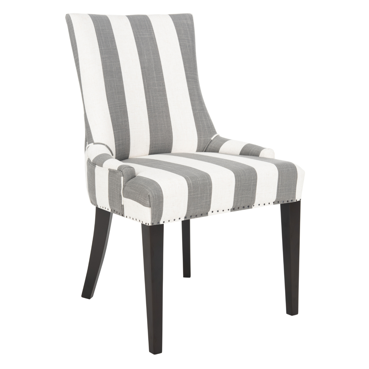 SAFAVIEH Becca 19''H Stripe Linen Dining Chair Flat Nail Head Grey / White