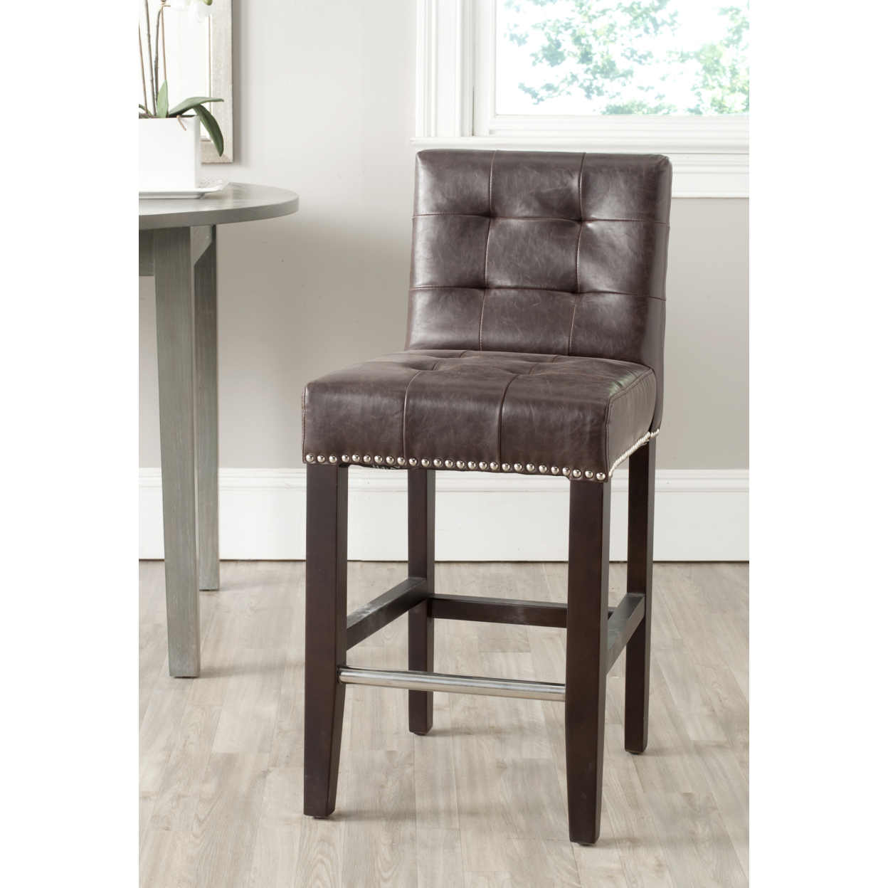 SAFAVIEH Thompson 24 Leather Counter Stool With Silver Nailheads Antique Brown