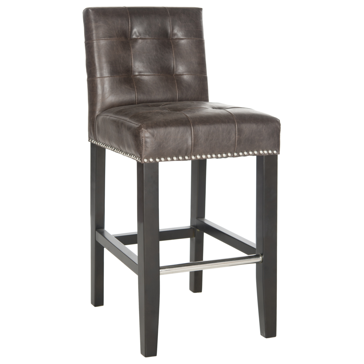 SAFAVIEH Thompson 24 Leather Counter Stool With Silver Nailheads Antique Brown