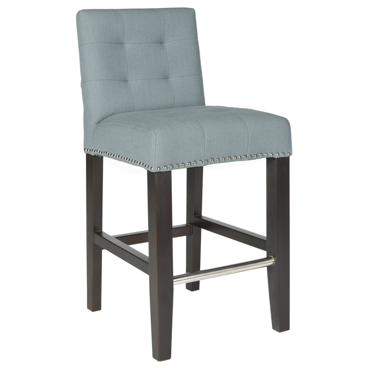 SAFAVIEH Thompson 24 Linen Counter Stool With Silver Nailheads Sky Blue