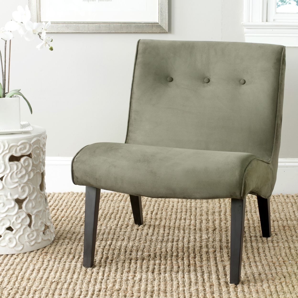 SAFAVIEH Mandell Chair With Buttons Forest Green