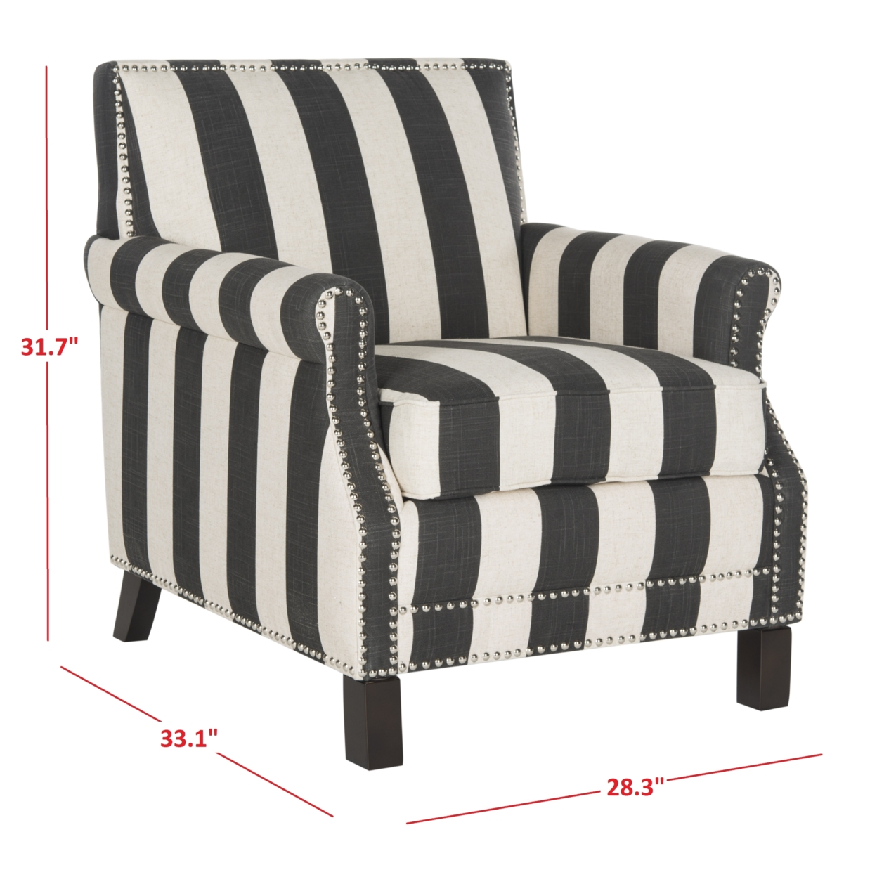 SAFAVIEH Easton Club Chair With Awning Stripes Dark Grey / White