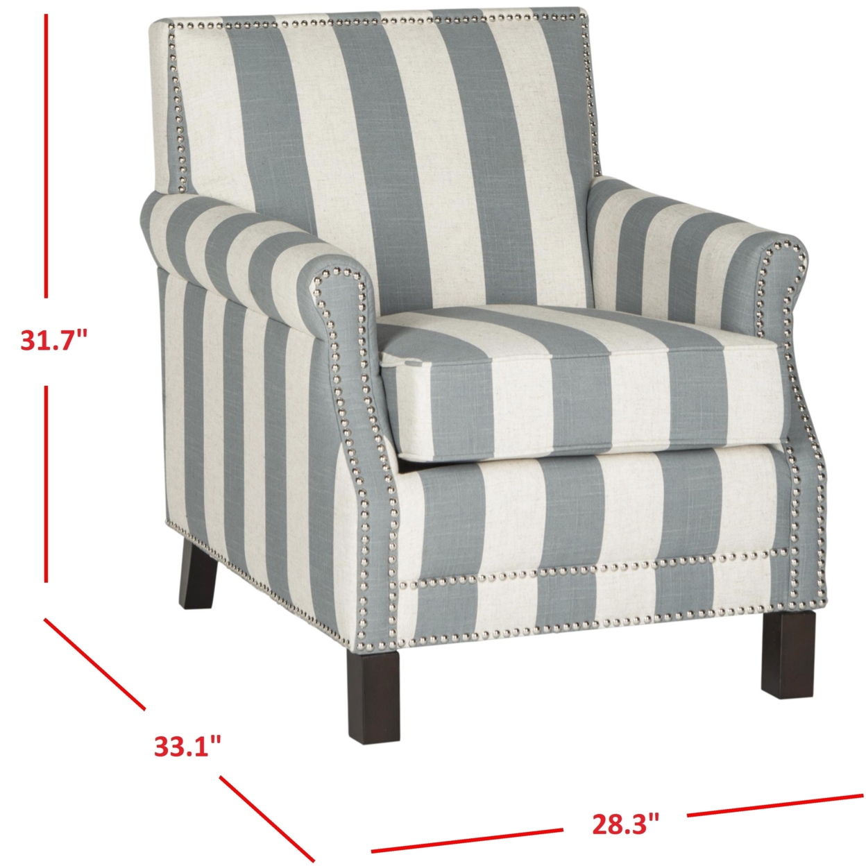 SAFAVIEH Easton Club Chair With Awning Stripes Silver Nail Head Grey / White
