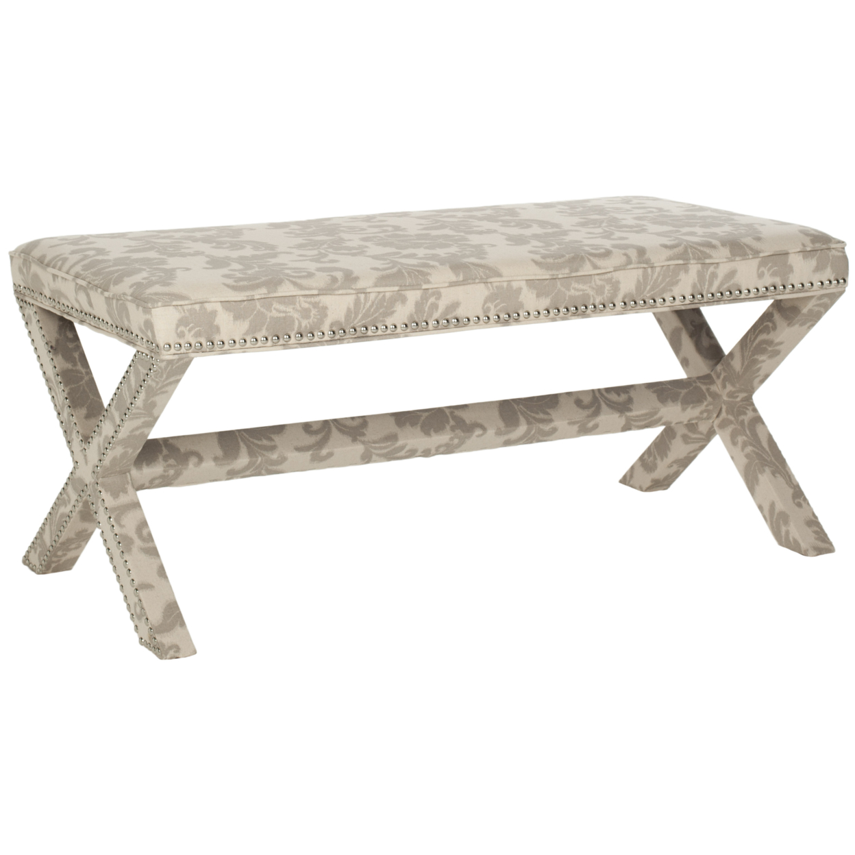 SAFAVIEH Melanie Extended Bench Silver Nail Head Taupe / Beige