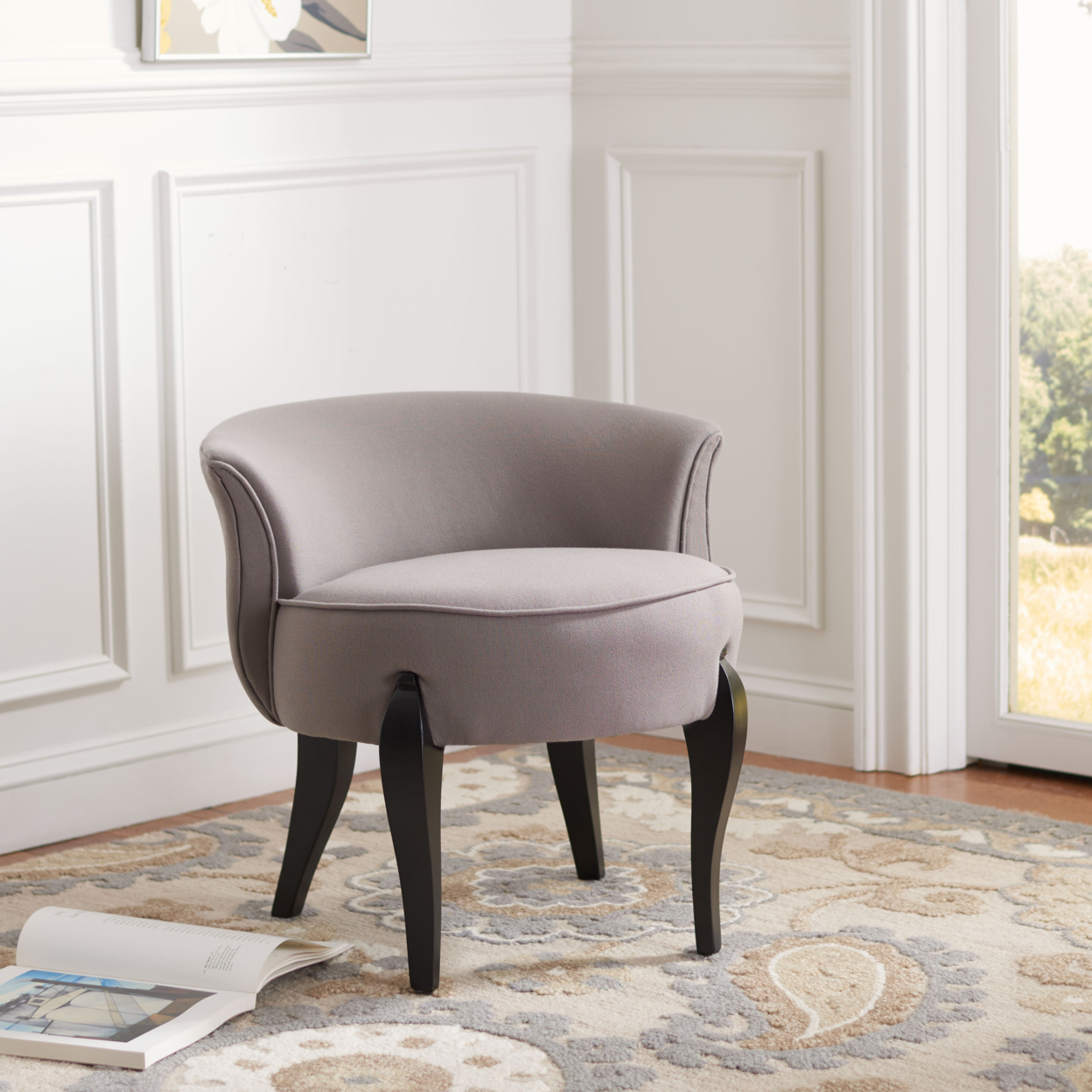 SAFAVIEH Mora French Leg Linen Vanity Chair Grey