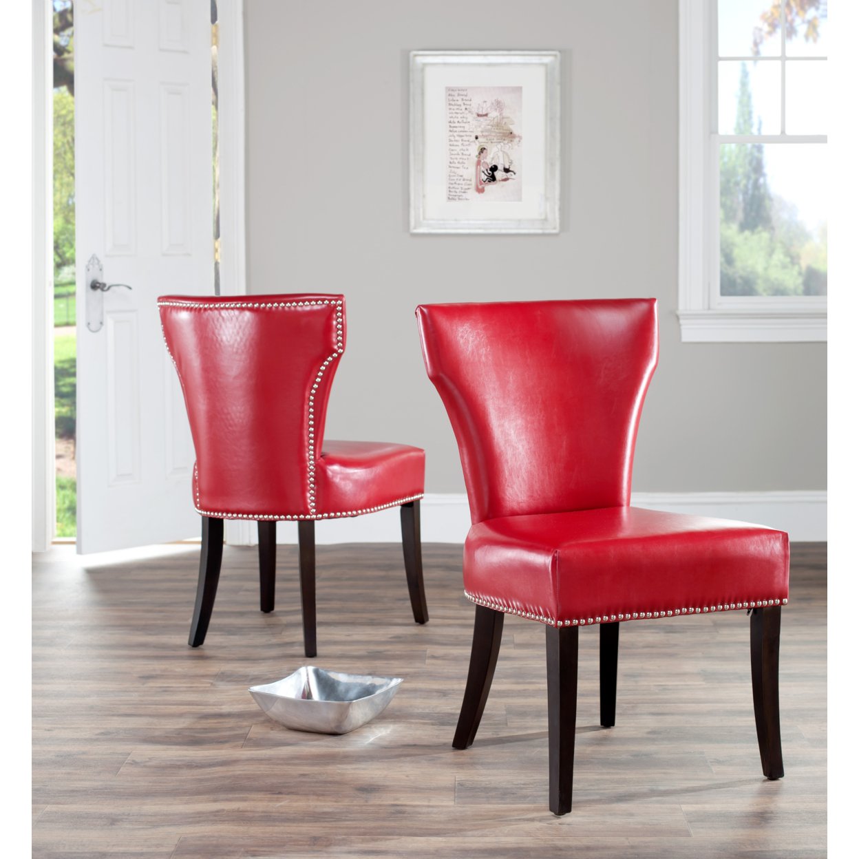 SAFAVIEH Jappic 22''H KD Side Chair Set Of 2 Silver Nail Head Red