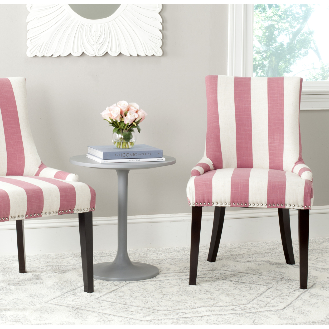 SAFAVIEH Lester 19''H Awning Stripes Dining Chair Set Of 2 Pink / White