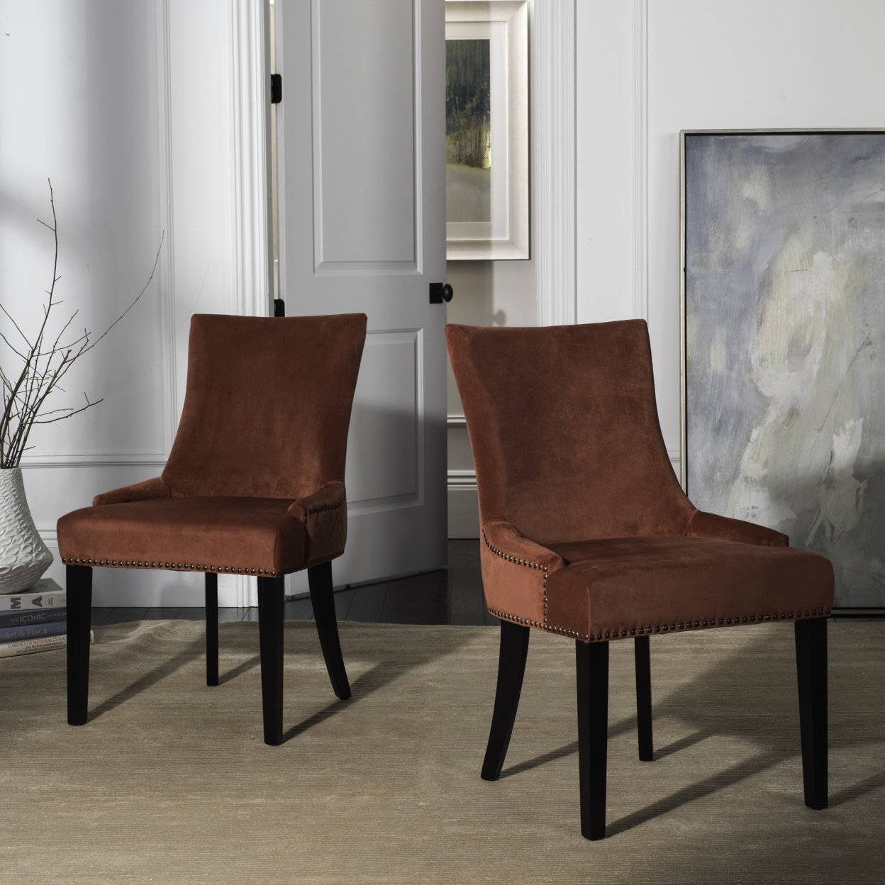 SAFAVIEH Lester 19''H Dining Chair Set Of 2 Brass Nail Head Rust